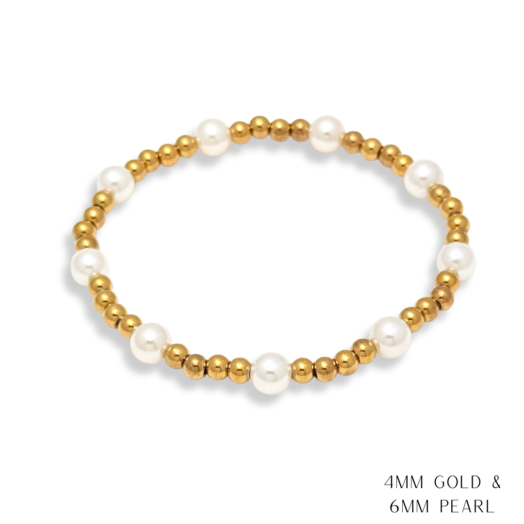 Pearl and Gold Beaded Bracelets Waterproof