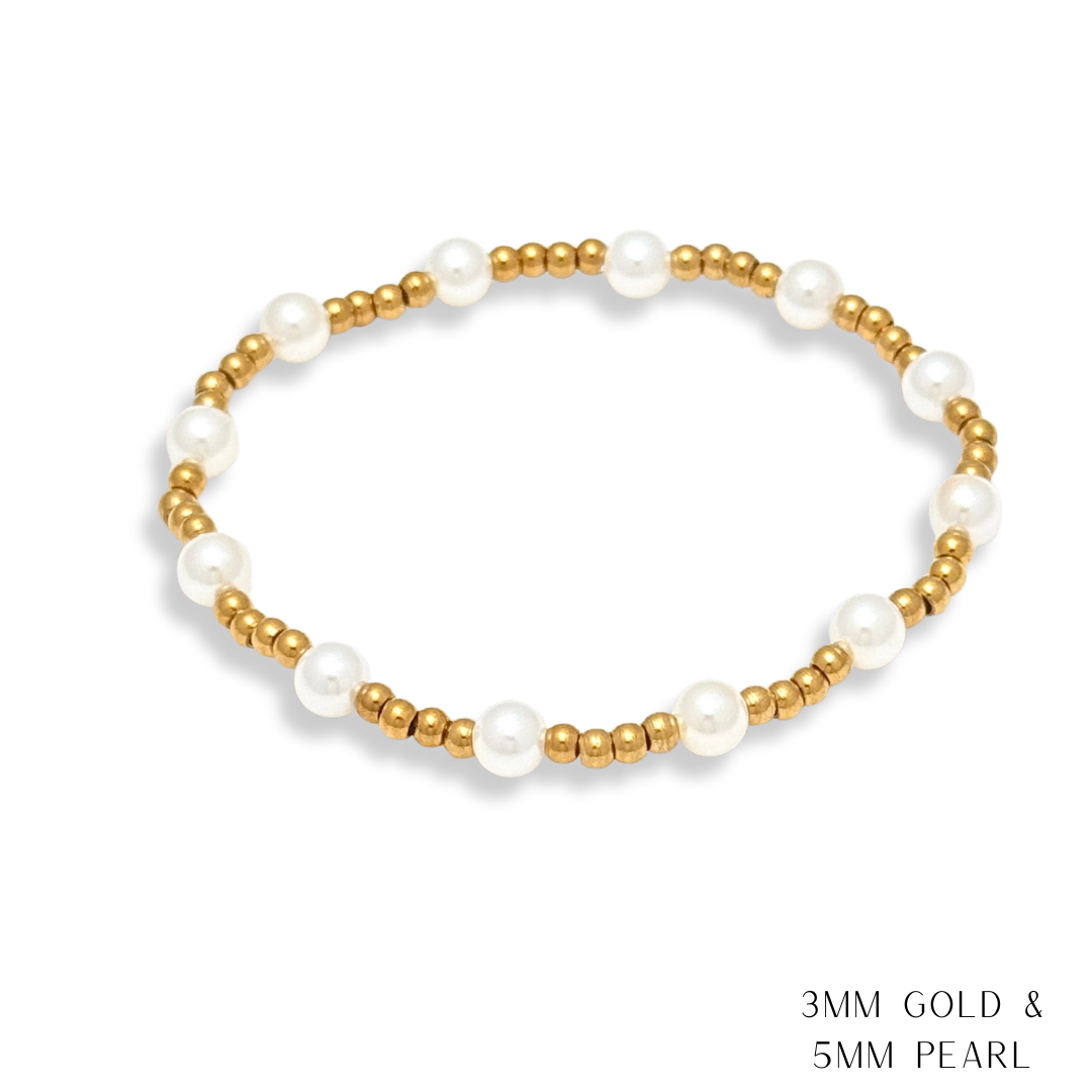 Pearl and Gold Beaded Bracelets Waterproof