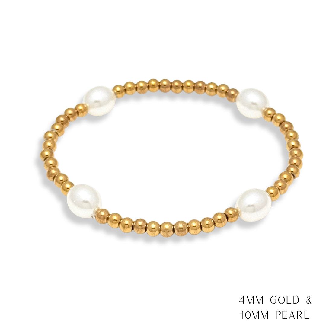 Pearl and Gold Beaded Bracelets Waterproof