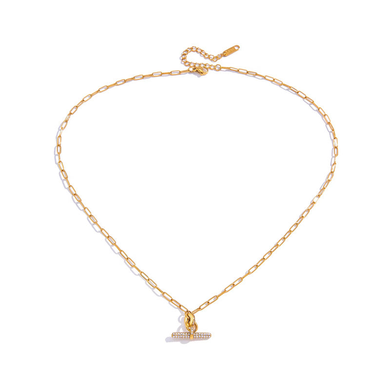CZ Pave T Bar Necklace Water Resistant
