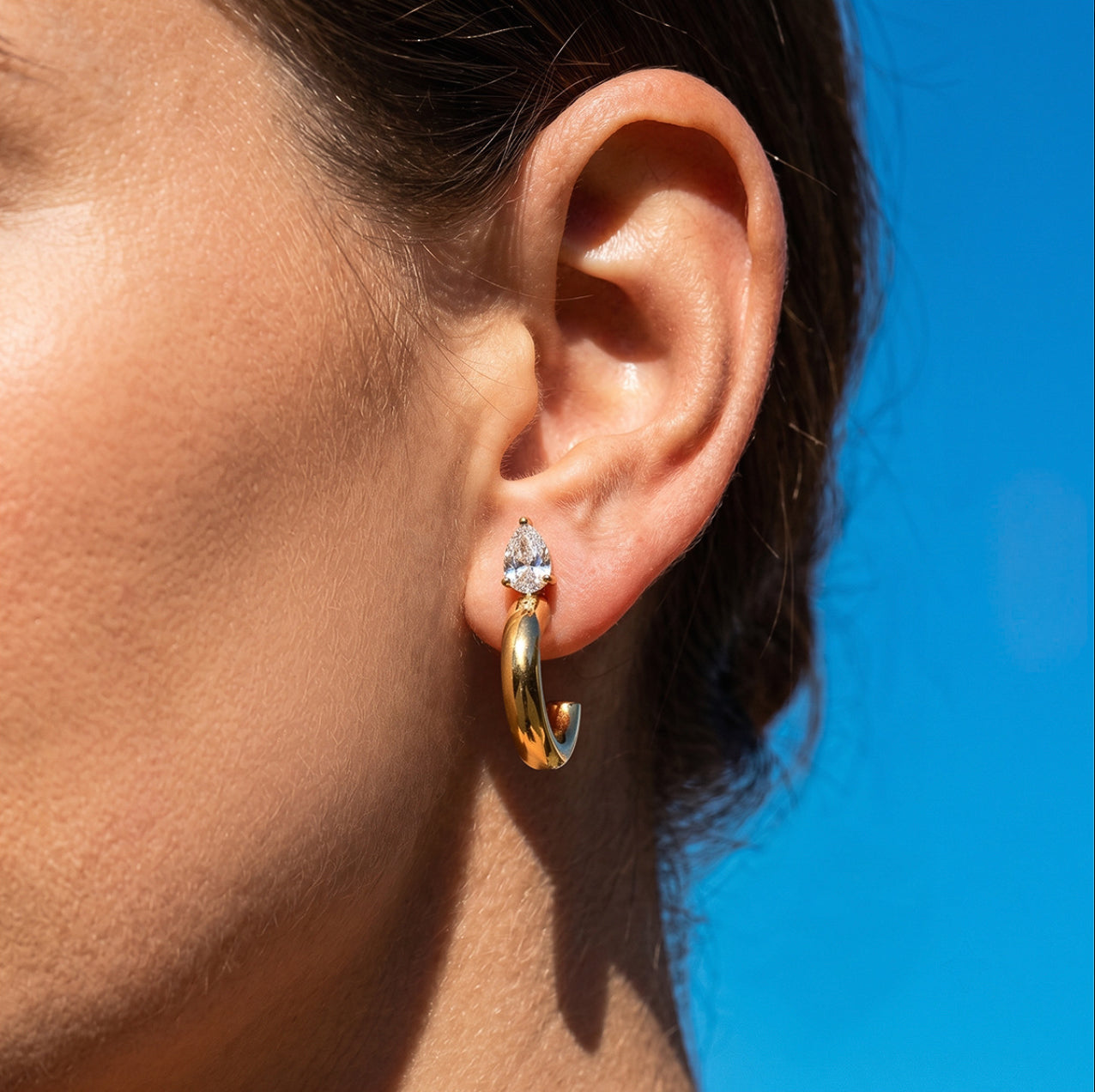 Pear Stud Hoop Earrings Water Resistant