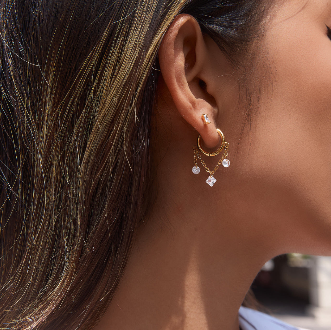 Bare Gem Trio Huggie Earrings Water Resistant