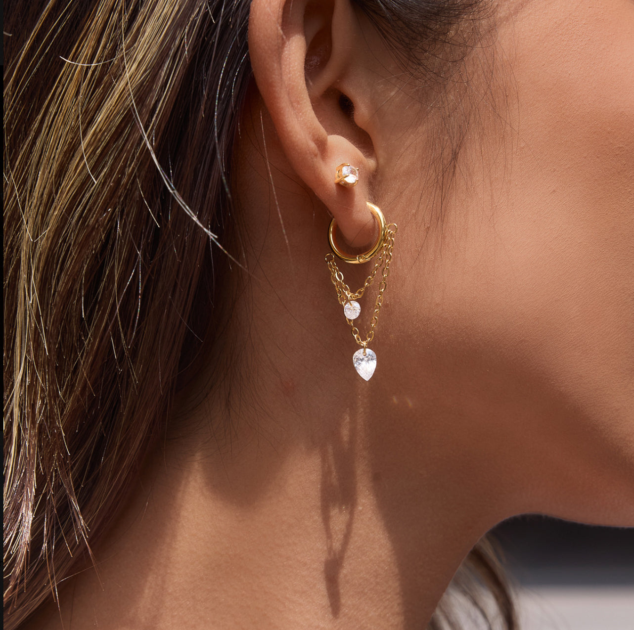 Bare Gem Duo Huggie Earrings Water Resistant