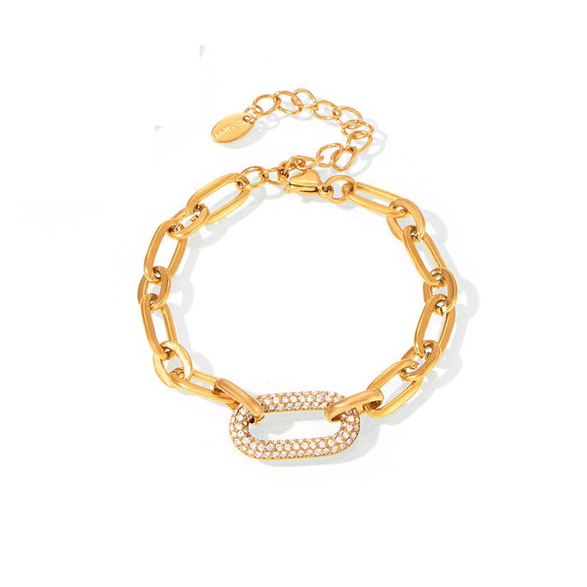 CZ Pave Oval Paper Clip Bracelet