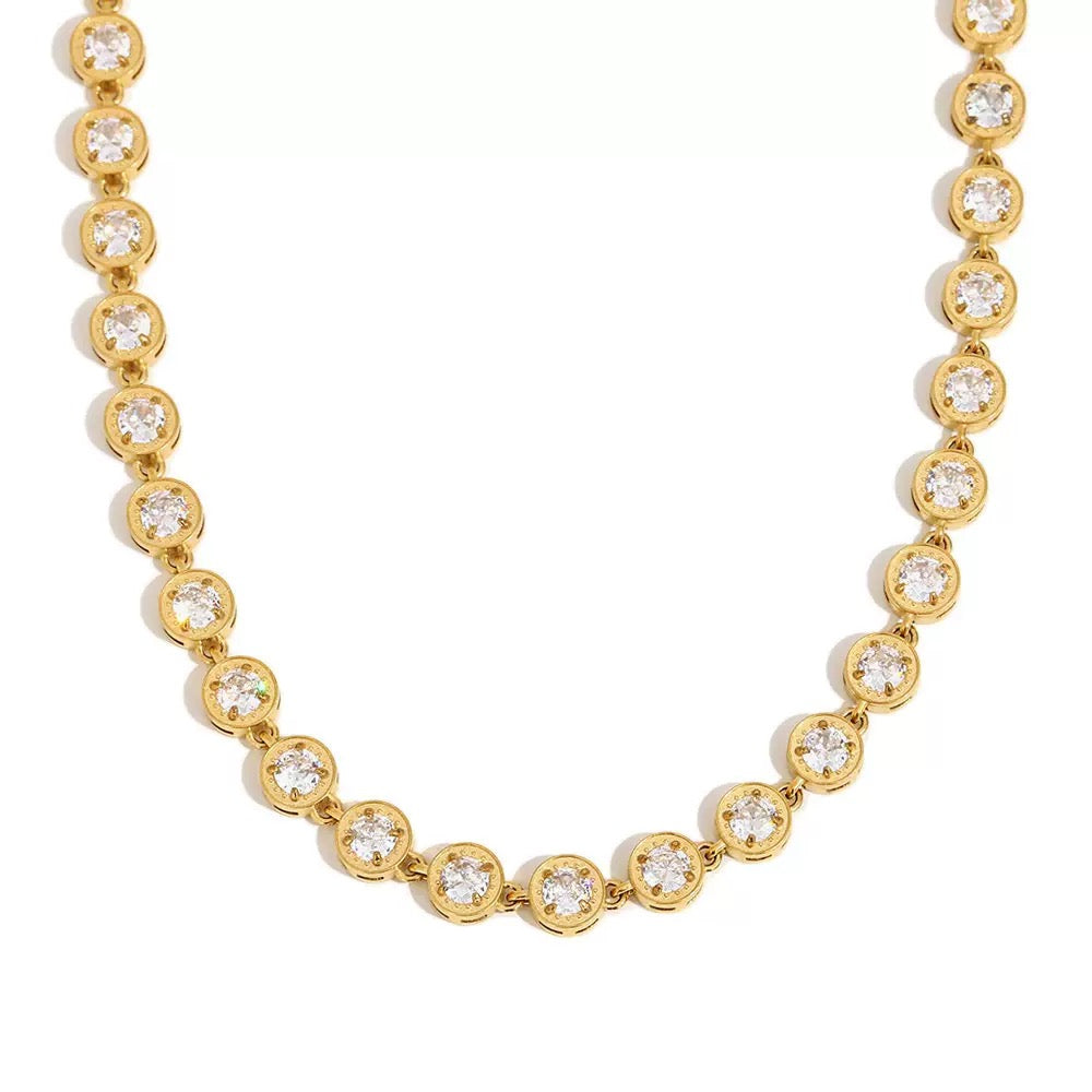 Halo Bezeled Tennis Necklace Water Resistant