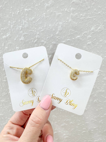 Medium Initial CZ Balloon Bubble Necklace 0.57”