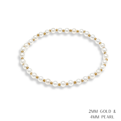 Pearl and Gold Beaded Bracelets Waterproof