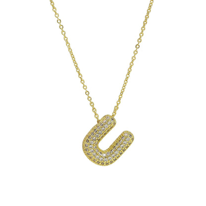 Medium Initial CZ Balloon Bubble Necklace 0.57”