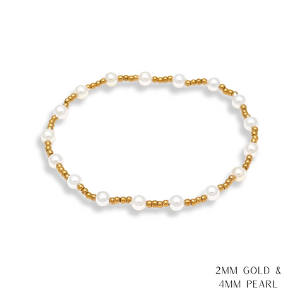 Pearl and Gold Beaded Bracelets Waterproof