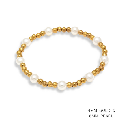 Pearl and Gold Beaded Bracelets Waterproof