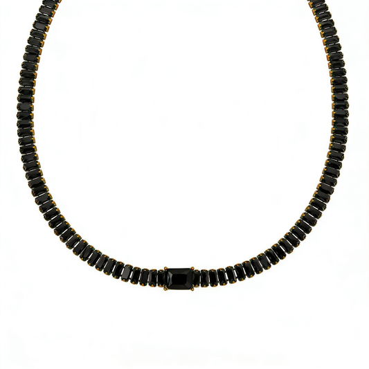 Black Onyx Tennis Necklace Water Resistant