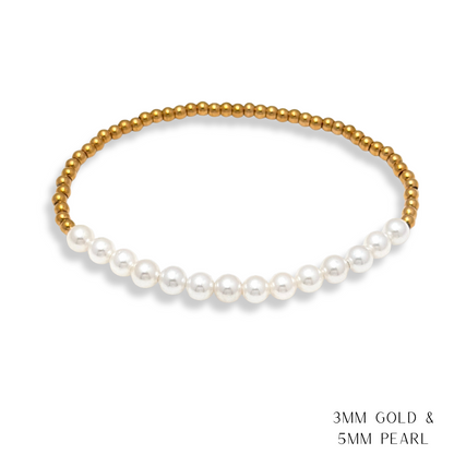 Pearl and Gold Beaded Bracelets Waterproof