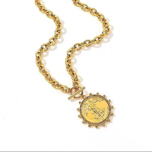 Victory Angel Coin Toggle Necklace Water Resistant