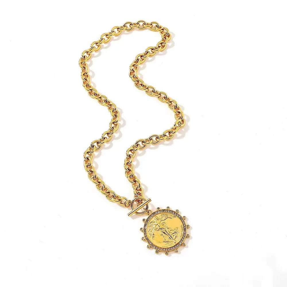 Victory Angel Coin Toggle Necklace Water Resistant