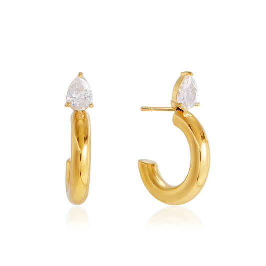 Pear Stud Hoop Earrings Water Resistant