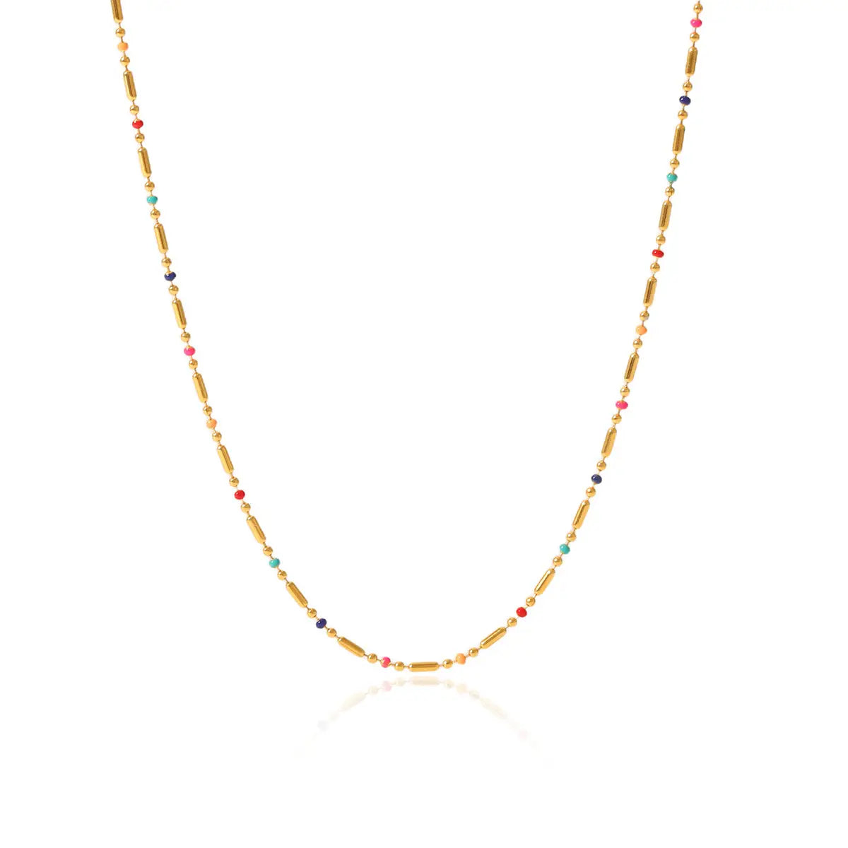 dainty gold necklace with colorful beads. Water resistant