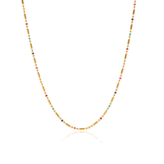 dainty gold necklace with colorful beads. Water resistant