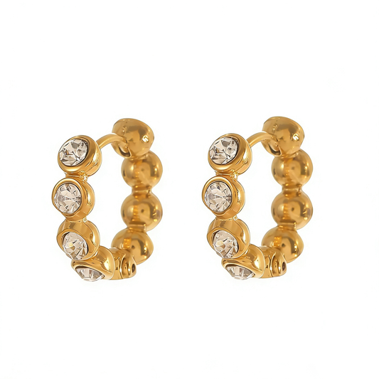 Beaded Cz Hoop Earrings Water Resistant