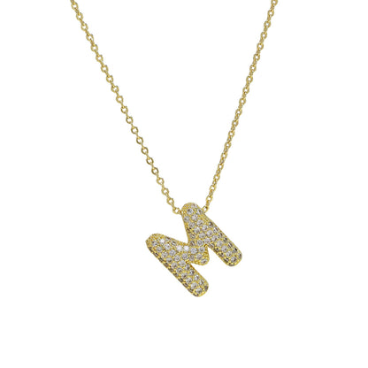 Medium Initial CZ Balloon Bubble Necklace 0.57”