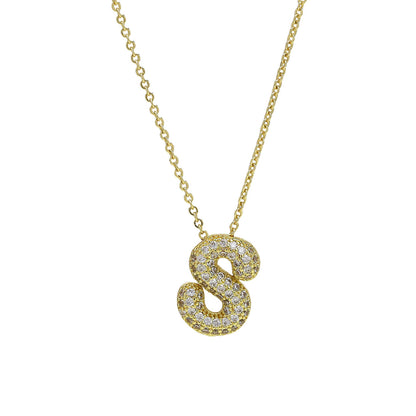 Medium Initial CZ Balloon Bubble Necklace 0.57”