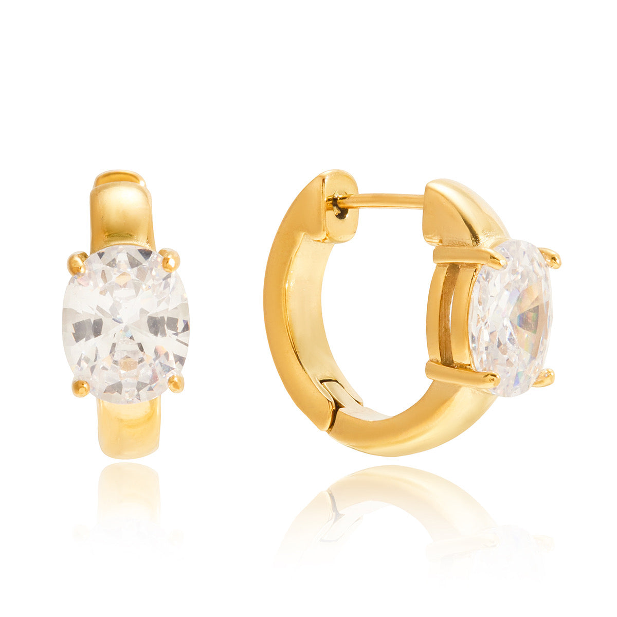 Oval CZ Hoop Earrings Water Resistant
