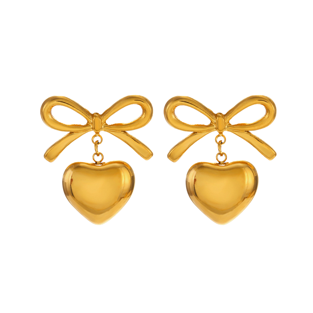 Mixed Metal Heart Bow Earrings