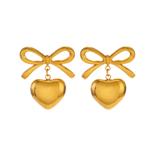 Load image into Gallery viewer, Pearl Heart Bow Earrings