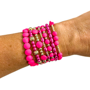 18K Gold filled Hot Pink Bead Enamel Bracelets