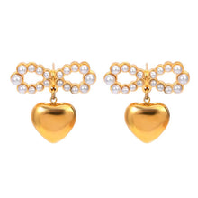 Load image into Gallery viewer, Pearl Heart Bow Earrings