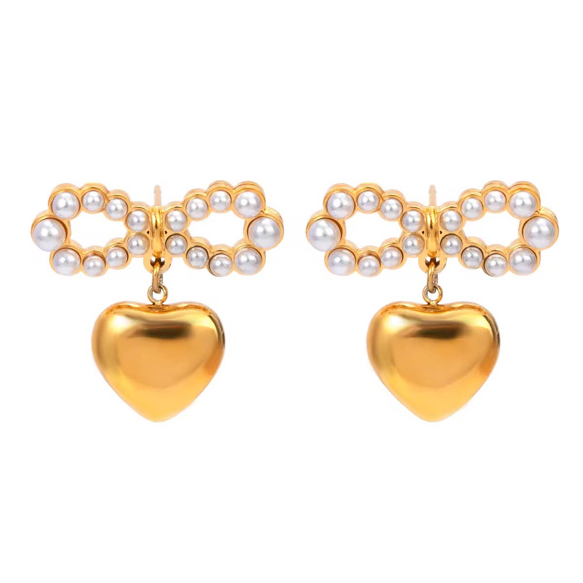 Mixed Metal Heart Bow Earrings