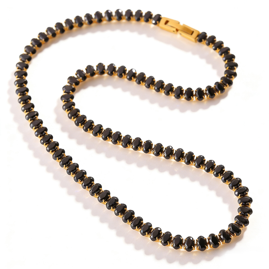 Black Oval Tennis Necklace Water Resistant