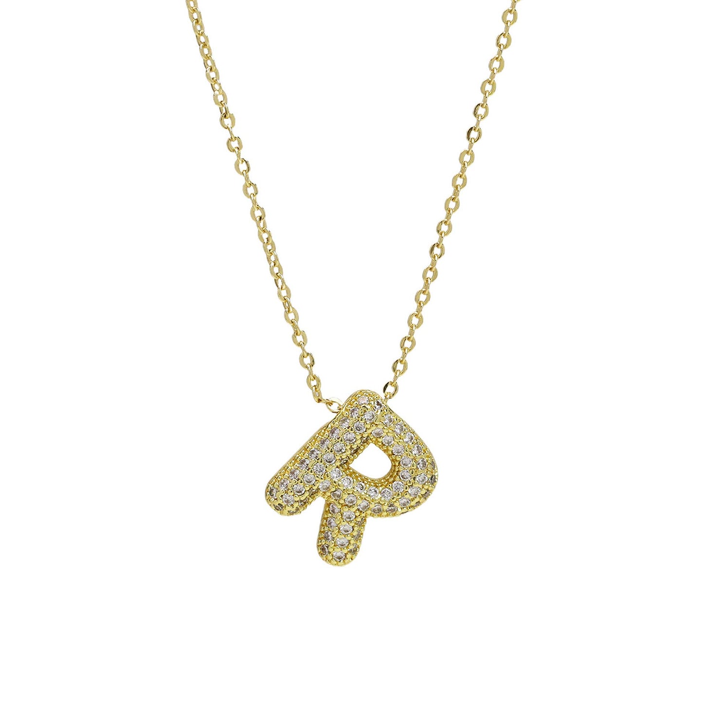 Medium Initial CZ Balloon Bubble Necklace 0.57”
