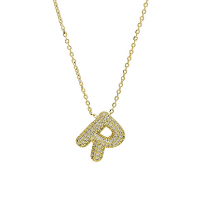 Medium Initial CZ Balloon Bubble Necklace 0.57”