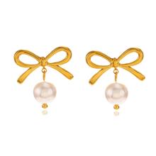 Load image into Gallery viewer, Pearl Heart Bow Earrings