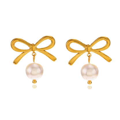 Mixed Metal Heart Bow Earrings