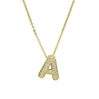 Medium Initial CZ Balloon Bubble Necklace 0.57”