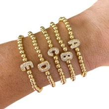 Load image into Gallery viewer, CZ Initial Bubble Bracelet Gold Filled