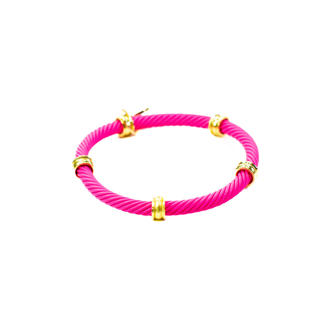 Matte Bright Hot Pink Cable Tube Stretch Bracelet