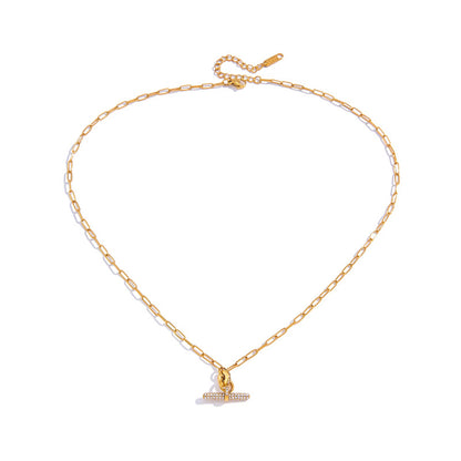 CZ Pave T Bar Necklace Water Resistant