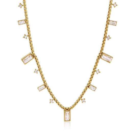 Sleek Baguette & Square CZ Necklace Water Resistant