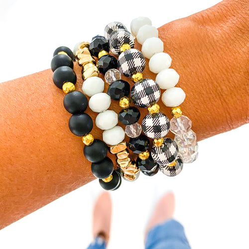 Black Buffalo Plaid with GOLD Accent Bracelet Stack