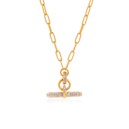 CZ Pave T Bar Necklace Water Resistant
