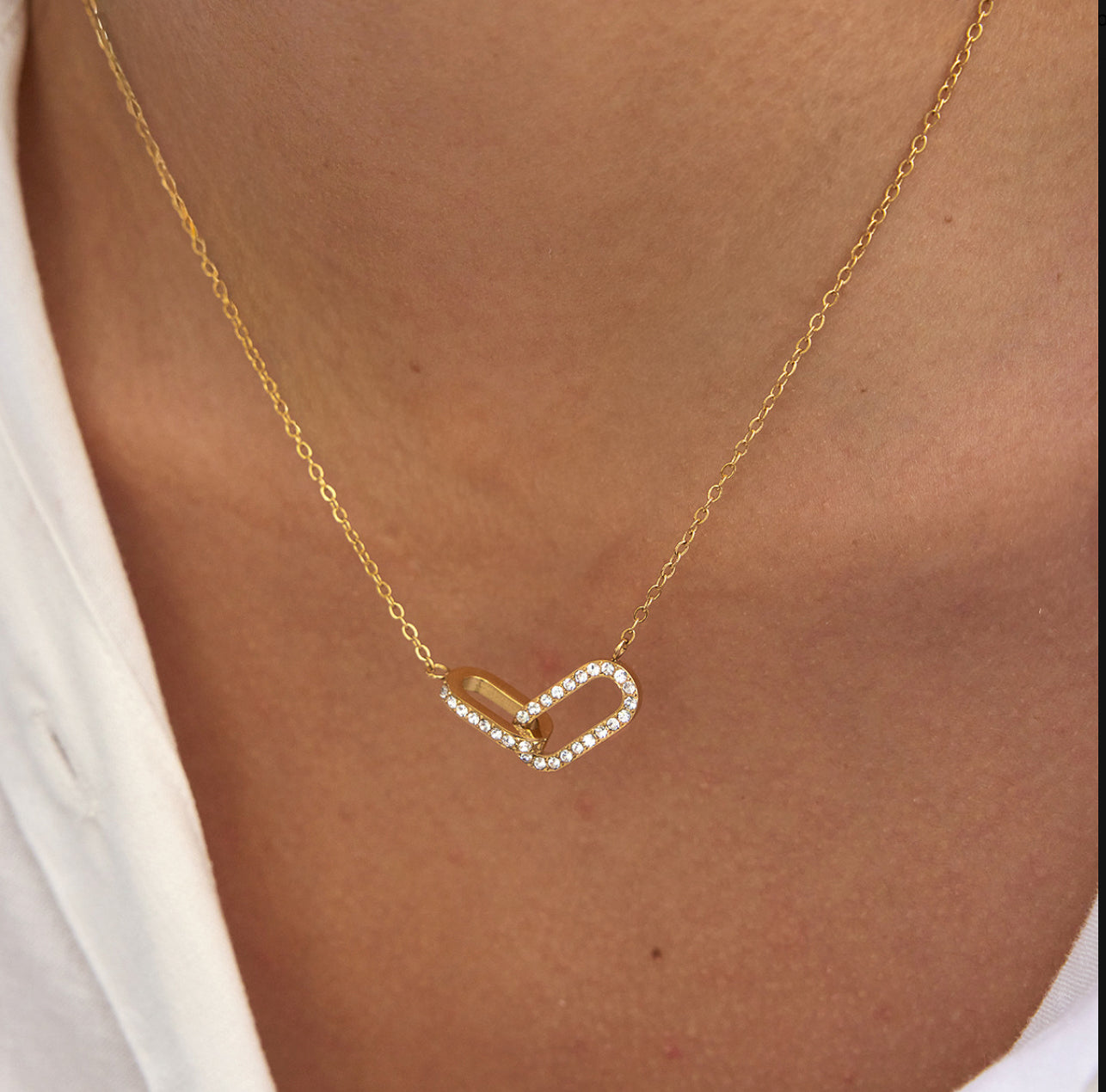 CZ Link Lock Necklace Water Resistant