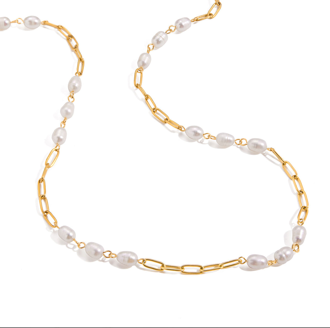 Fresh Water Pear Trio Paperclip Necklace Water Resistant