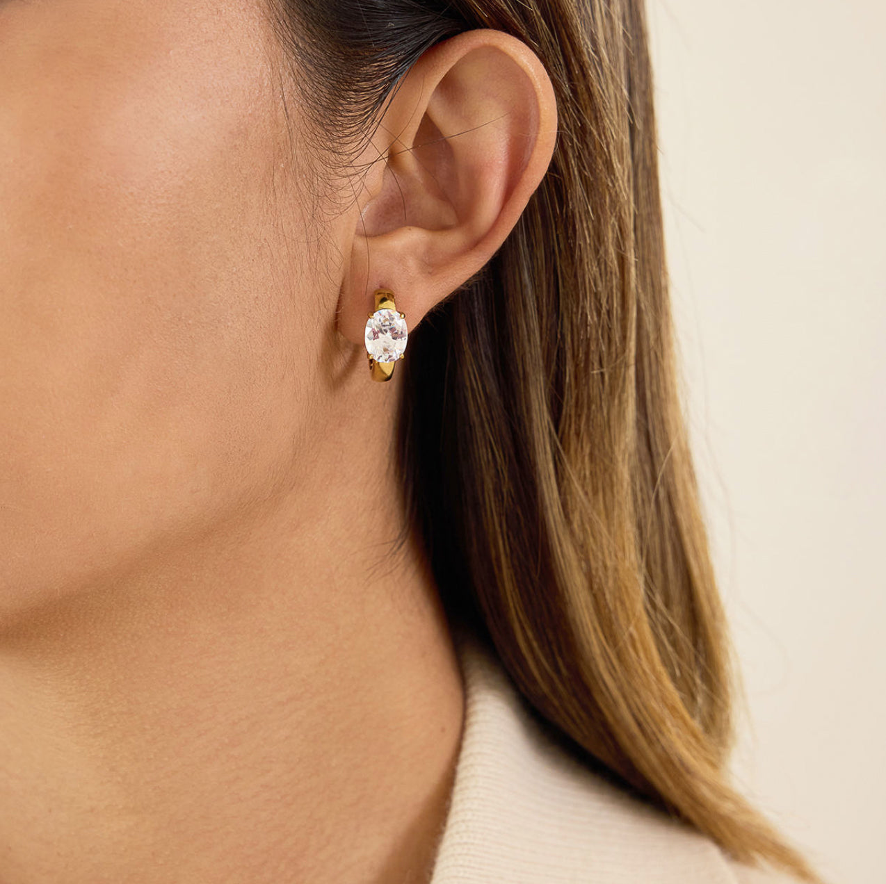 Oval CZ Hoop Earrings Water Resistant