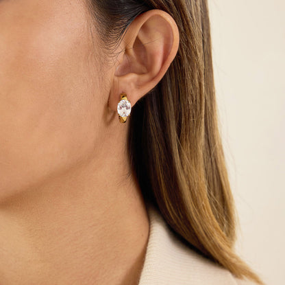 Oval CZ Hoop Earrings Water Resistant