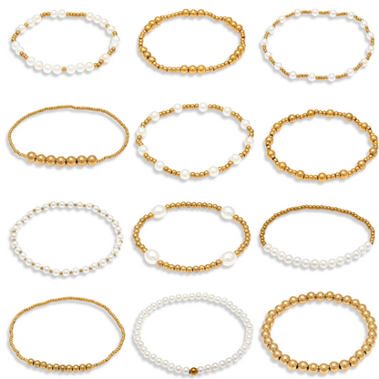 Pearl and Gold Beaded Bracelets Waterproof