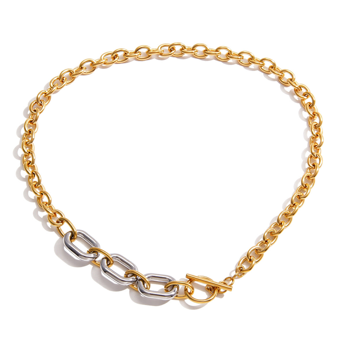 Mixed Metal Oval Toggle Necklace-Waterproof