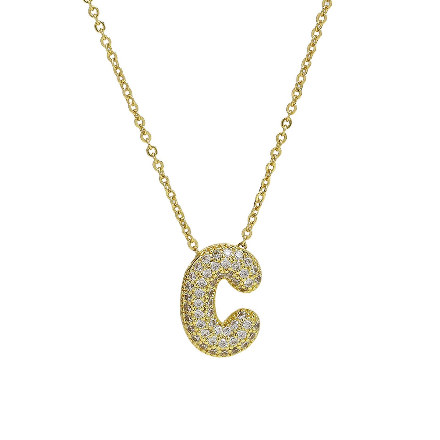 Medium Initial CZ Balloon Bubble Necklace 0.57”