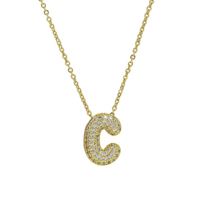 Medium Initial CZ Balloon Bubble Necklace 0.57”